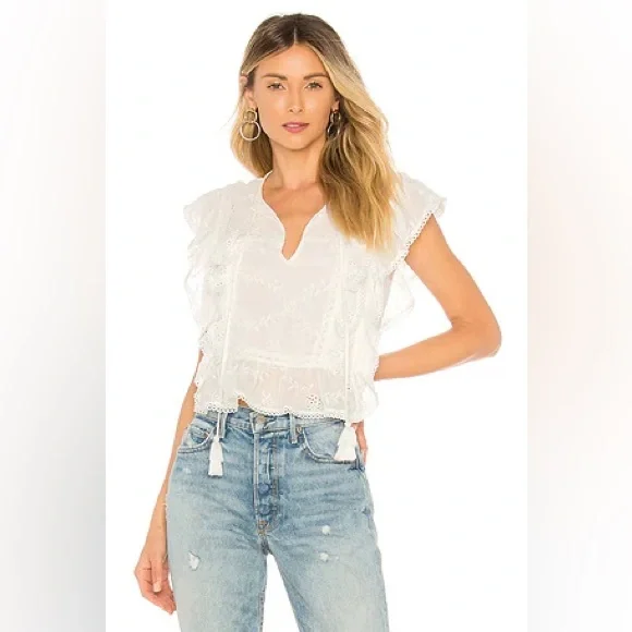 NWT Tularosa Cole Blouse in Ivory - Size XL - Boho Eyelet Ruffle Top - Picture 3 of 11